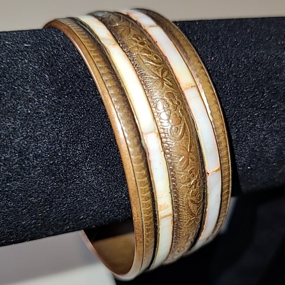 3 COPPER & MIXED METAL BANGLE BRACELETS - MADE IN INDIA - Picture 4 of 9